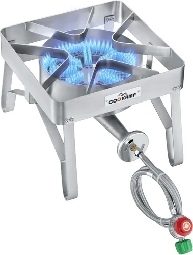 Miniatura 4 de COOKAMP Quemador de Propano de Alta Presión 200,000 BTU Banjo de 1 Quemador para Exterior con Regulador Ajustable de 0-30 PSI y Manguera de Acero
