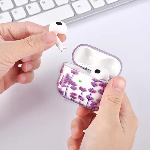 Miniatura 2 de QINGQING Funda protectora compatible con Airpods 3 (2021), diseño floral transparente con llavero Airpod de tercera generación, a prueba de golpes