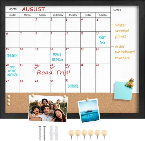 Miniatura 15 de Calendario de borrado en seco para pared, pizarra magnética de borrado en seco de 13 x 17 pulgadas, pizarra de borrado en seco y tablero de Blanco