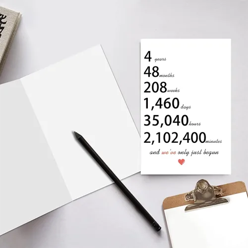 Miniatura 3 de Divertidas tarjetas de aniversario de cuatro años para parejas, románticas tarjetas de aniversario de 4 años, regalos para él y ella, tarjeta