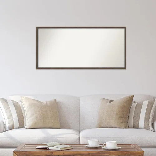 Miniatura 4 de Amanti Art Espejo de baño marrón para sobre el fregadero, 22 x 47 pulgadas, espejo de tocador rectangular de cuña de madera dura, moca, marco