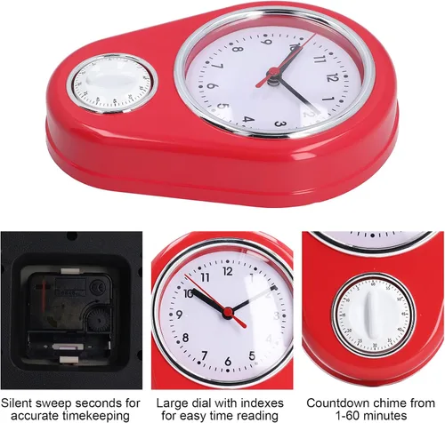 Miniatura 5 de Reloj de pared de 9 pulgadas, temporizador de cocina visual, temporizador de cuenta regresiva visual de 60 minutos, funcionamiento silencioso, fácil