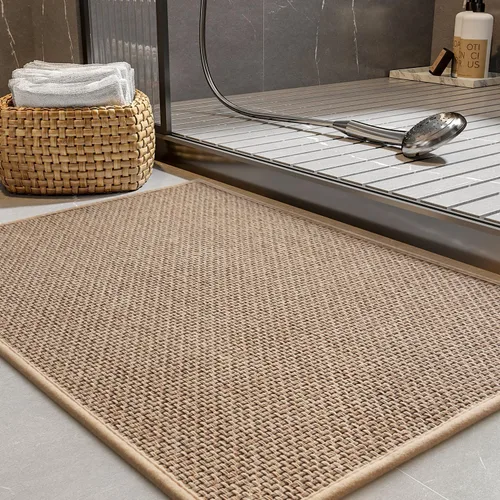 PADOOR Alfombra de baño antideslizante con parte trasera de goma, trenzada absorbente, lavable a máquina, fina alfombra para suelo de baño, de Beige