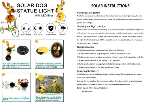 Miniatura 7 de Luces Solares para Perros para Exteriores Soporte para Plantas de Ciclismo, Arte de Patio Estatuas de Perro de Metal, Estatua Divertida