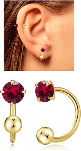 Miniatura 8 de Aretes Huggie de medio aro para mujeres y niñas, pequeños aretes de cartílago, aretes de botón con piedra natal para mujeres, aretes de botón