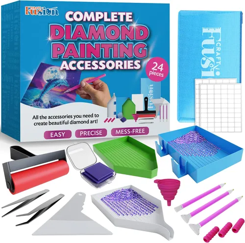 Craft Fusion Herramientas y accesorios de pintura de diamantes, kits de arte de diamantes para adultos y niños, suministros de arte de gemas de