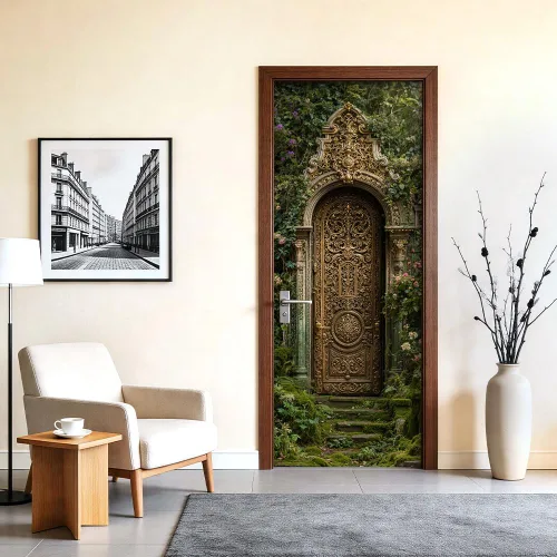 Miniatura 2 de Enchanted Secret - Mural para puerta de jardín, despegar y pegar, cubiertas decorativas de puerta de arco floral talladas vintage, adhesivo