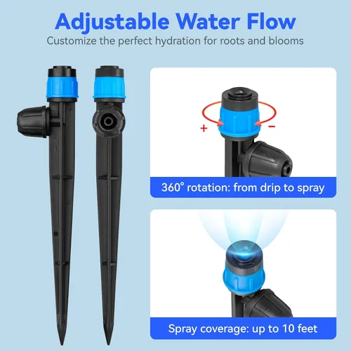 Miniatura 3 de Goteros de riego ajustable Vortex: 20 piezas de forma de ventilador con estaca de flujo de agua para manguera de 1/4 pulgadas, emisores de riego