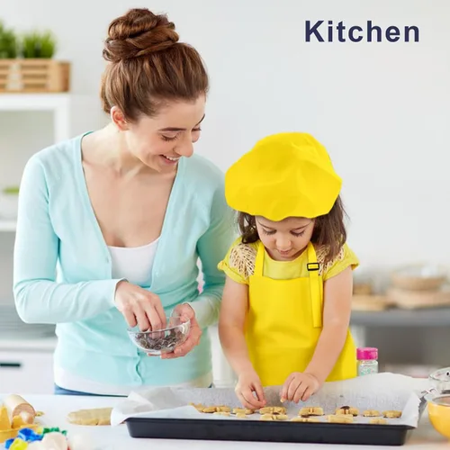 Miniatura 5 de Juego de delantal y sombrero de chef para niños, 24 piezas con 2 bolsillos ajustables para cocinar, aula, hornear, pintura, 6 a 13 años