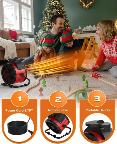 Miniatura 4 de Calentadores de patio para exteriores, calentador eléctrico portátil de garaje de 1500 W con calentamiento rápido 2S, protección contra
