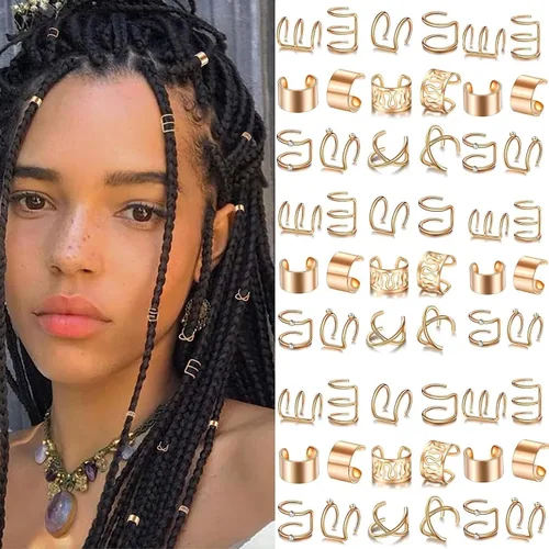 Miniatura 9 de 12 piezas de trenzas de pelo negro, rastas de metal con diamantes de imitación de cristal, clips de trenza no perforantes, para mujeres y hombres