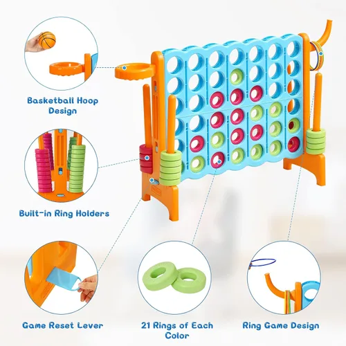 Miniatura 2 de COSTWAY Juego gigante gigante de 4 a puntuación para niños y adultos, juego de 2.5 pies para interiores y exteriores con aro de baloncesto, juego