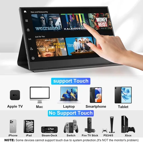 Miniatura 3 de UFYQL Monitor portátil de pantalla táctil de 15.6 pulgadas, pantalla IPS FHD 1080P con funda magnética, HDMI y USB-C Plug & Play, monitor externo