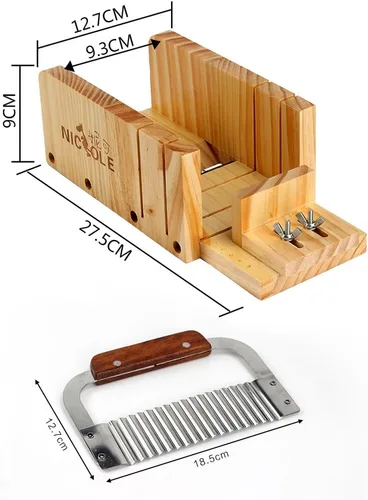Miniatura 2 de Juego de 2 suministros para hacer jabón, acero inoxidable, ondulado y ajustable, cortador de pan de madera, kit de herramientas de corte NK-9