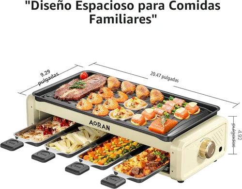 Miniatura 5 de Aoran Parrilla Eléctrica Sin Humo, Sartén Antiadherente para Interiores de 1800W, Sartén Multifuncional para Freír, Hornear, Guisar, Fácil de Blanco