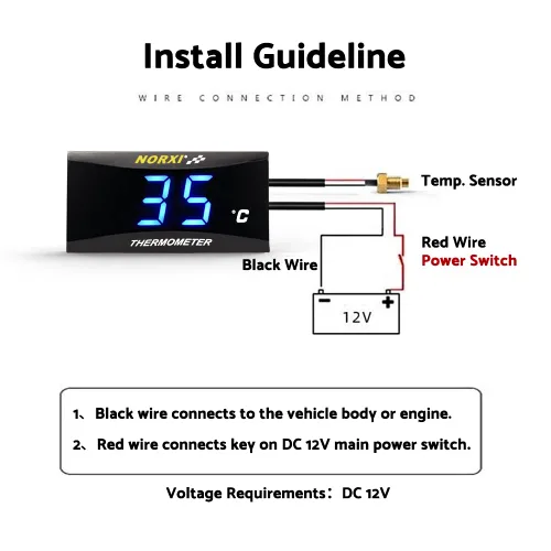 Miniatura 2 de Medidor de temperatura de aceite de motocicleta Medidor digital de temperatura de aceite termómetro electrónico con adaptador de sensor de Azul