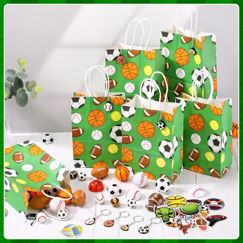 Miniatura 7 de Aoriher Juego de 200 piezas de recuerdos de fiesta deportiva, bolsas de regalo para fiestas deportivas, bolas deportivas de espuma, llaveros
