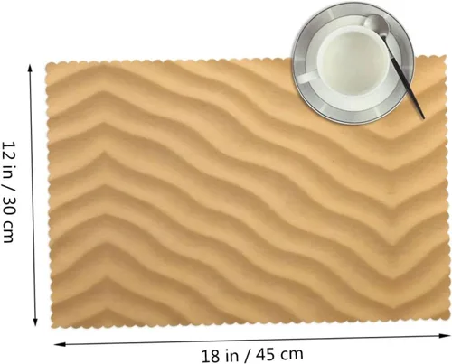 Miniatura 2 de Rectangular Placemats Set of 4, Heat Resistant Beach Sand Texture Printed Kitchen Dining Table Mats
