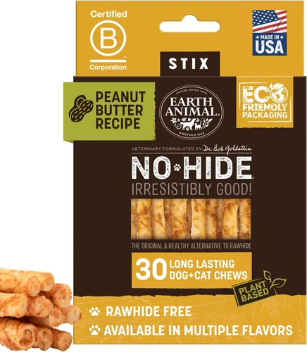 Miniatura 32 de Earth Animal No Hide Stix - Palitos masticables de larga duración sin piel para perros pequeños, libres de cuero, sabor a carne de res - 30
