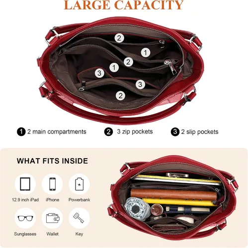 Miniatura 13 de Over Earth Genuine Leather Purses for Women Large Hobo Bags Lady Shoulder Handbags with Detachable Strap