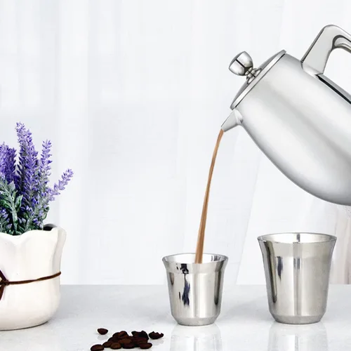 Miniatura 2 de Cafetera de prensa francesa, acero inoxidable de grado 304 con cuchara, tetera de prensa francesa aislada de doble pared para el hogar, 27.1 fl oz