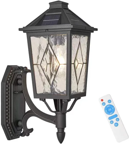 Miniatura 9 de Lámpara de pared solar para exteriores, impermeable, de aluminio, con control remoto, luces negras para porche al aire libre, montaje en pared
