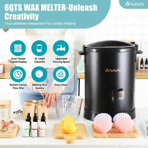 Miniatura 2 de TOAUTO Melter digital de cera de 12 libras para hacer velas, boquilla fácil de verter, olla de fusión de cera eléctrica grande, con panel de control