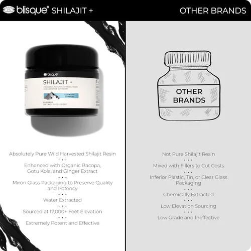 Miniatura 5 de Blisque - Suplemento de resina Shilajit orgánica pura del Himalaya para apoyo cognitivo con bacopa orgánica y gotu kola Auténtico y natural