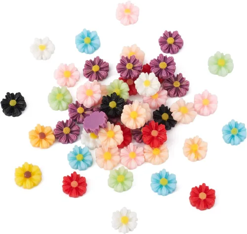 Miniatura 18 de Craftdady Cuentas de flores de resina, 72 piezas de cabujones de flores kawaii con parte trasera plana, 2 estilos, sin agujero, cuentas de rosas