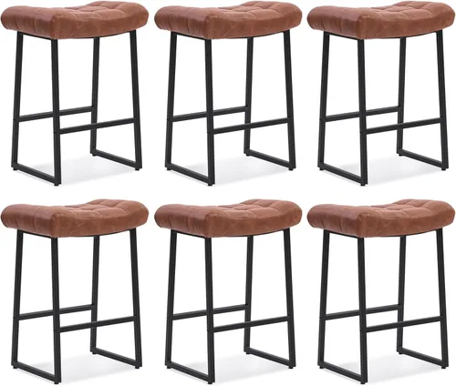 Miniatura 10 de RNKSFX Taburete de bar moderno negro para encimera de cocina sin respaldo de altura de mostrador con asiento tapizado de piel sintética y marco
