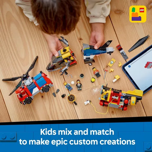Miniatura 5 de LEGO City Helicopter, camión de bomberos y submarino Remix juguete para niños, 3 juguetes de construcción en 1 para niños y niñas, a partir de 7