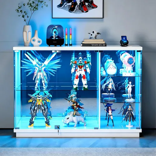 Miniatura 11 de Gurexl Gabinete de buffet LED de 40 pulgadas con estación de carga inalámbrica, sensor automático RGB de 20 colores regulable con inducción de Negro