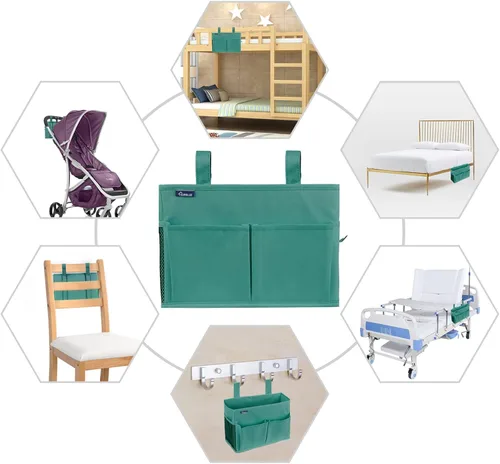 Miniatura 7 de Surblue Caddy Organizador Colgante Bolsa de Almacenamiento para Cabecera para Literas y Camas de Hospital, Verde Azulado, Pequeño R-Teal
