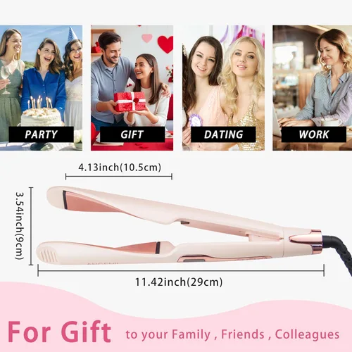 Miniatura 8 de ANGENIL Alisador y rizador de cabello profesional 2 en 1, plancha plana giratoria para mujer, plancha plana redonda rosa de doble voltaje