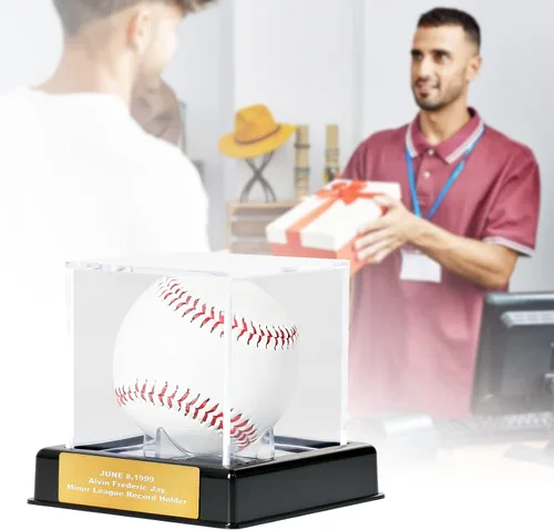 Miniatura 6 de Vitrina de béisbol con grabado, caja de almacenamiento de acrílico con protección UV, soporte negro, regalo perfecto para el día de San Valentín