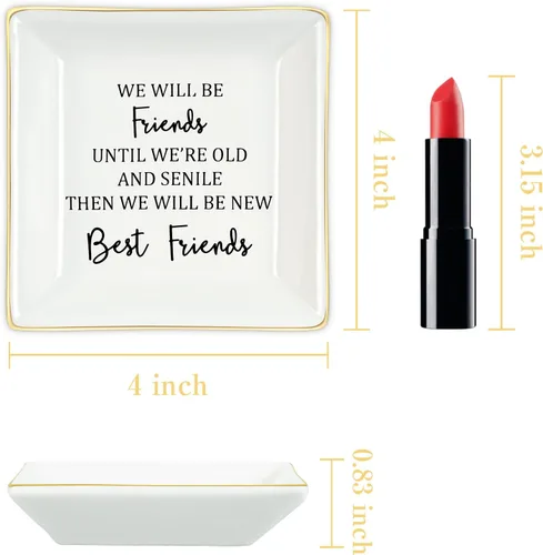 Miniatura 7 de NatuBeau Regalo para amigas para mujeres, seremos amigos hasta que estemos viejos y seniles, bandeja de joyería para amigas, regalos de amistad