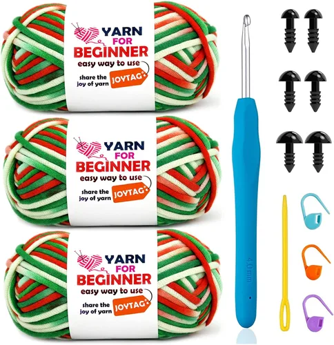 Miniatura 27 de Paquete de 3 hilos de ganchillo de mezcla de algodón y nailon - azul, gris, verde - 3x50g - puntadas fáciles de ver - kit de ganchillo y tejido