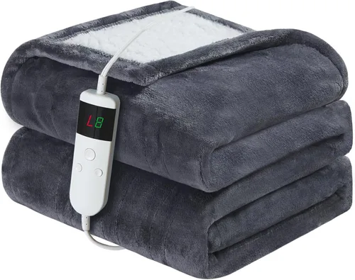 Miniatura 32 de Manta térmica eléctrica de 50 x 60 pulgadas, manta eléctrica de franela suave y sherpa con 10 niveles de calefacción, se apaga automáticamente