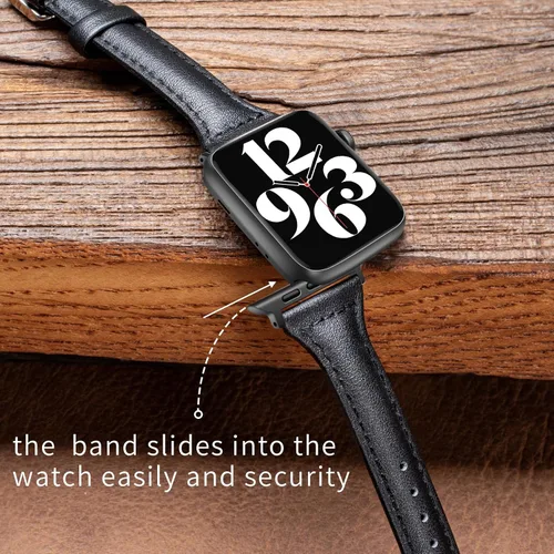 Miniatura 3 de 2 paquetes de correas delgadas de cuero genuino compatibles con Apple Watch de 38mm 40mm 41mm 42mm 44mm 45mm 49mm, correas delgadas de cuero de capa