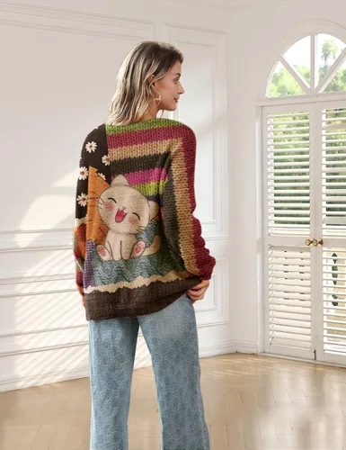 Miniatura 4 de YESNO - Suéteres tipo cárdigan para mujer, suéter con frente abierto, cuello en V, tops de punto con bolsillos, S01TYP3