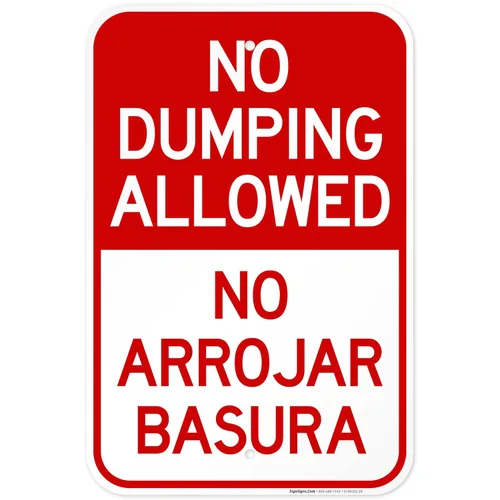 Miniatura 15 de Letrero bilingüe de "No Dumping Allowed No Arrojar Basura, 10 x 14 pulgadas, libre de óxido, aluminio 040, resistente a la decoloración, fabricado