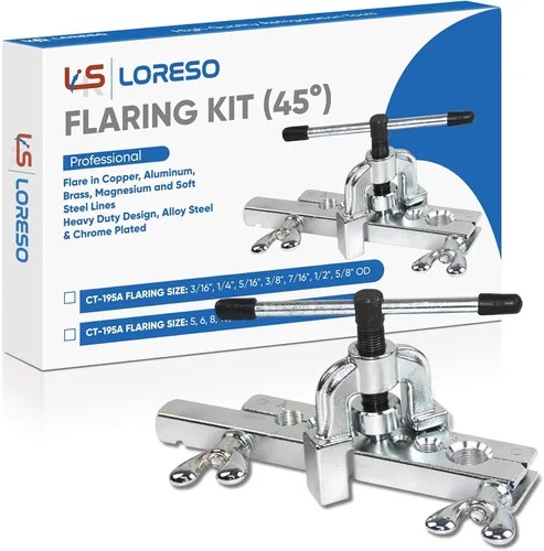 LORESO - Juego de herramientas de frenos, HVAC y refrigerador, bengalas de 45 grados en líneas de cobre, aluminio, latón y acero blando de 3/16"-5/8"