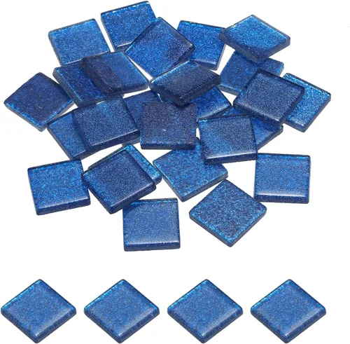 Miniatura 21 de MECCANIXITY Azulejos de mosaico, azulejos de vidrio, piezas de vidrio de mosaico de cristal brillante, cuadrados a granel, 0.8 x 0.8 in para Azul
