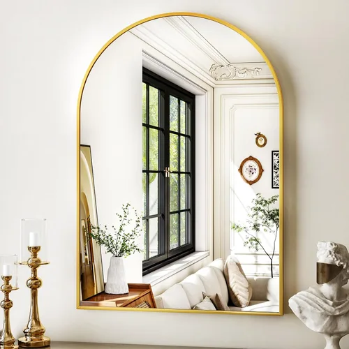 Miniatura 2 de XRAMFY Espejo de Pared Arqueado de 26" x 38" para Baño, Espejo de Tocador Dorado para Dormitorio, Sala de Estar, Entrada, Espejo Colgante Decorativo
