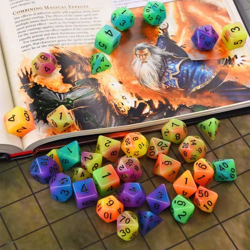 Miniatura 9 de Juego de dados DND que brillan en la oscuridad de 11 x 7 pulgadas (77 piezas) para juegos de rol de mesa de Calabozos y Dragones, con una bolsa