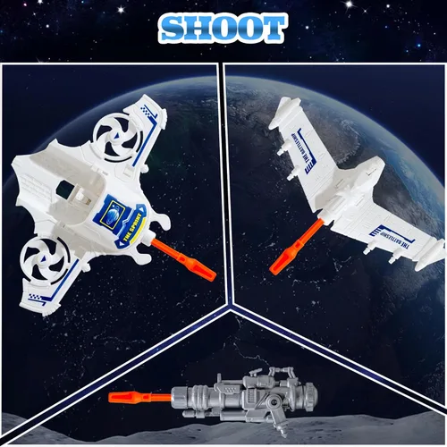 Miniatura 3 de Wbzle Rocket Ship Toy - Juego de juguetes espaciales con OVNI, avión, lanzacohetes, satélites, astronauta juguete con luz y sonido, juguetes