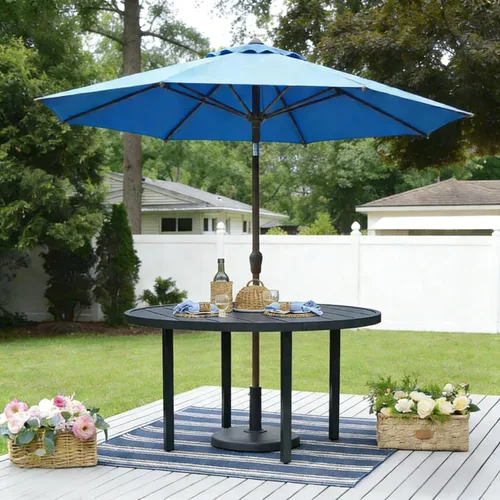 Miniatura 3 de 60" Round Outdoor Patio Table for 8, Metal Black Dining Table with Adjustable Umbrella Hole, Garden, Backyard & Deck Bistro Table
