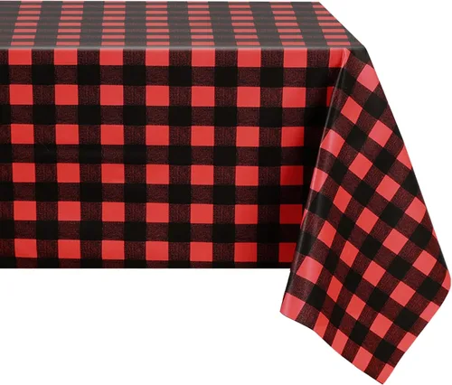 Miniatura 13 de Romanstile Mantel rectangular de vinilo, 100% impermeable, mantel de plástico a cuadros de búfalo, resistente y lavable para exteriores, campamento