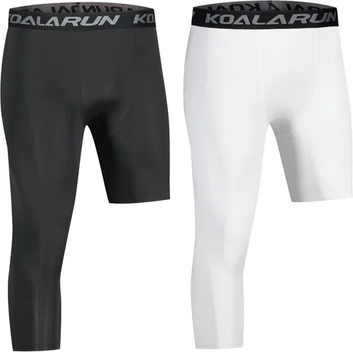 Miniatura 9 de Mallas de compresión de una pierna para baloncesto para hombre, 3/4, capri deportivos, pantalones de entrenamiento atlético, capas base