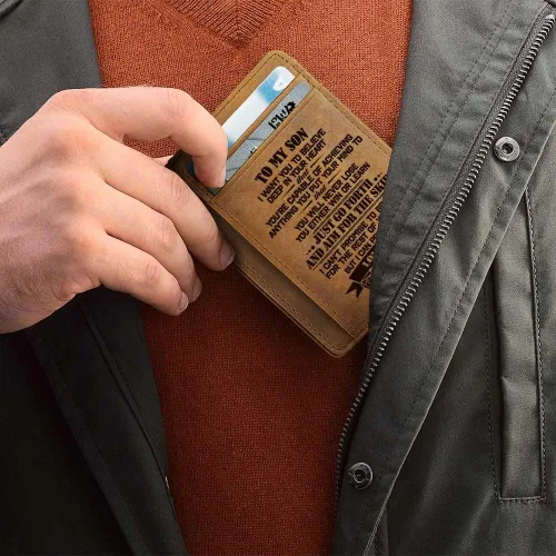 Miniatura 4 de Cartera de cuero para hombre Grabado regalo de Navidad y graduación para hijo, cartera delgada con bolsillo frontal, DX-VL3K-MZ9M, Minimalista